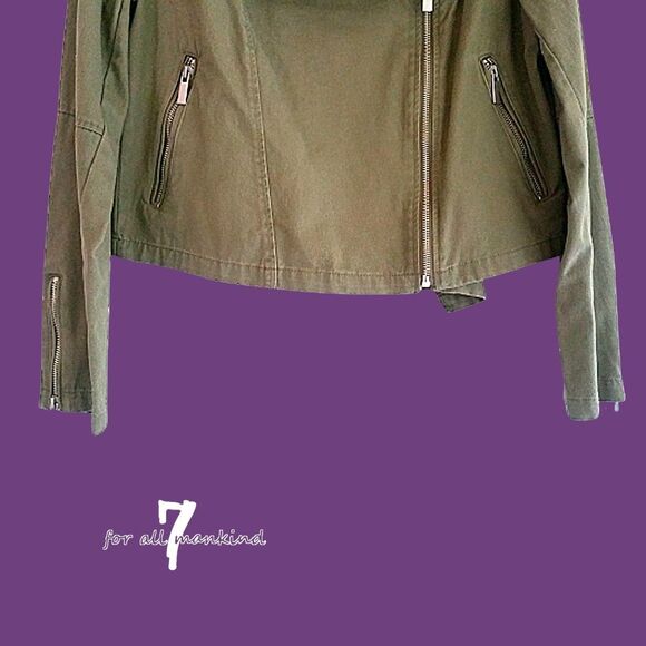 7 FOR ALL MANKIND NEW Grunge Khaki Asymmetric Epaulet Moto Jacket M - Picture 7 of 12